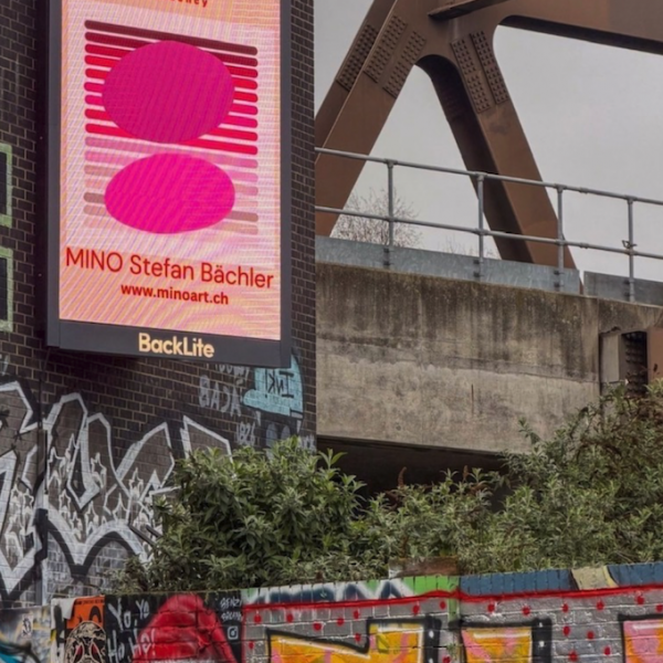 Stefan Bachler on screen with Billboard Residency. Brick Lane, East London.